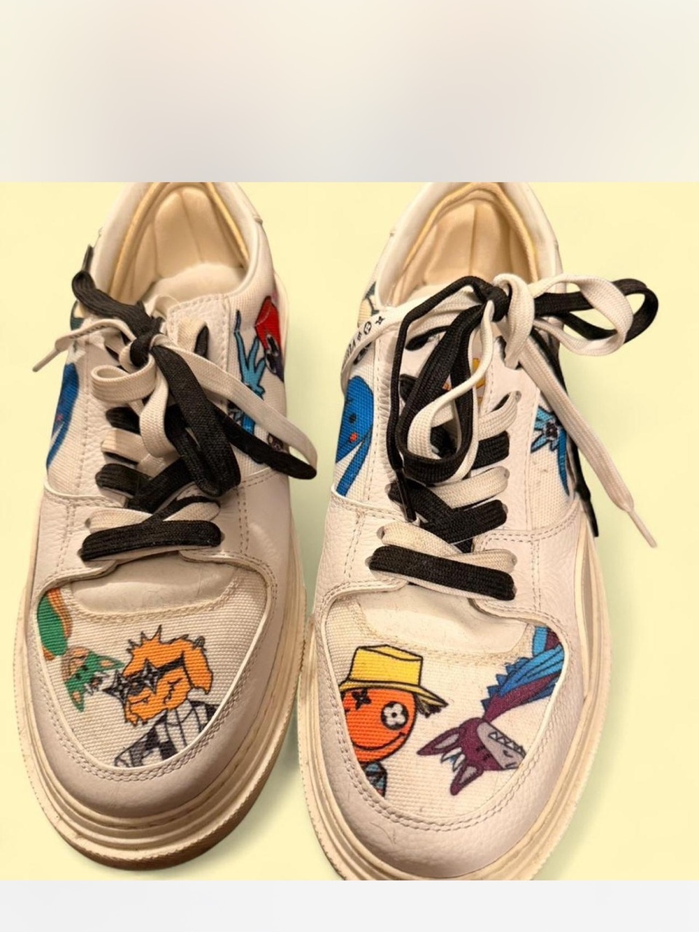 Louis Vuitton White Canvas Sneakers with Colorful Cartoon Prints